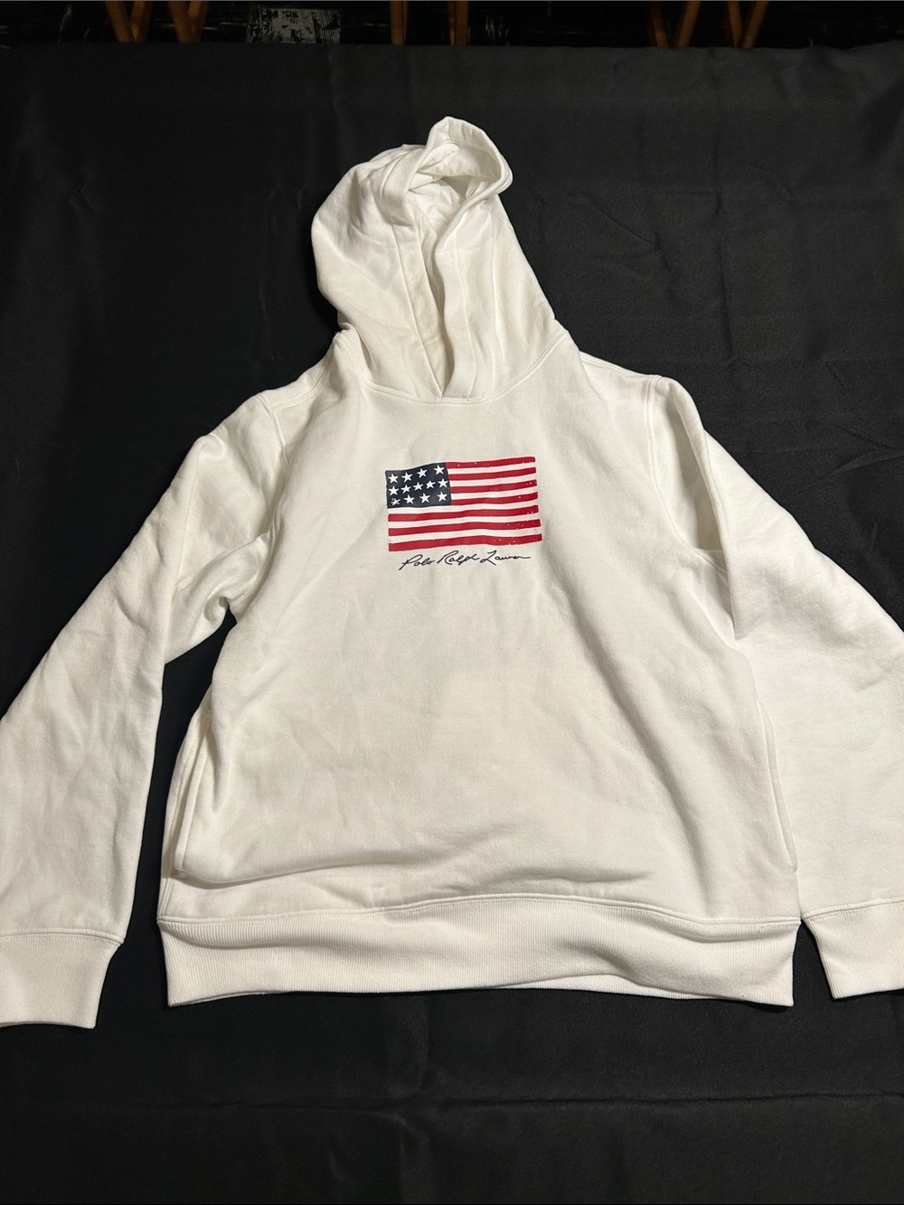 Polo by Ralph Lauren White Hoodie with American Flag Chest Graphic